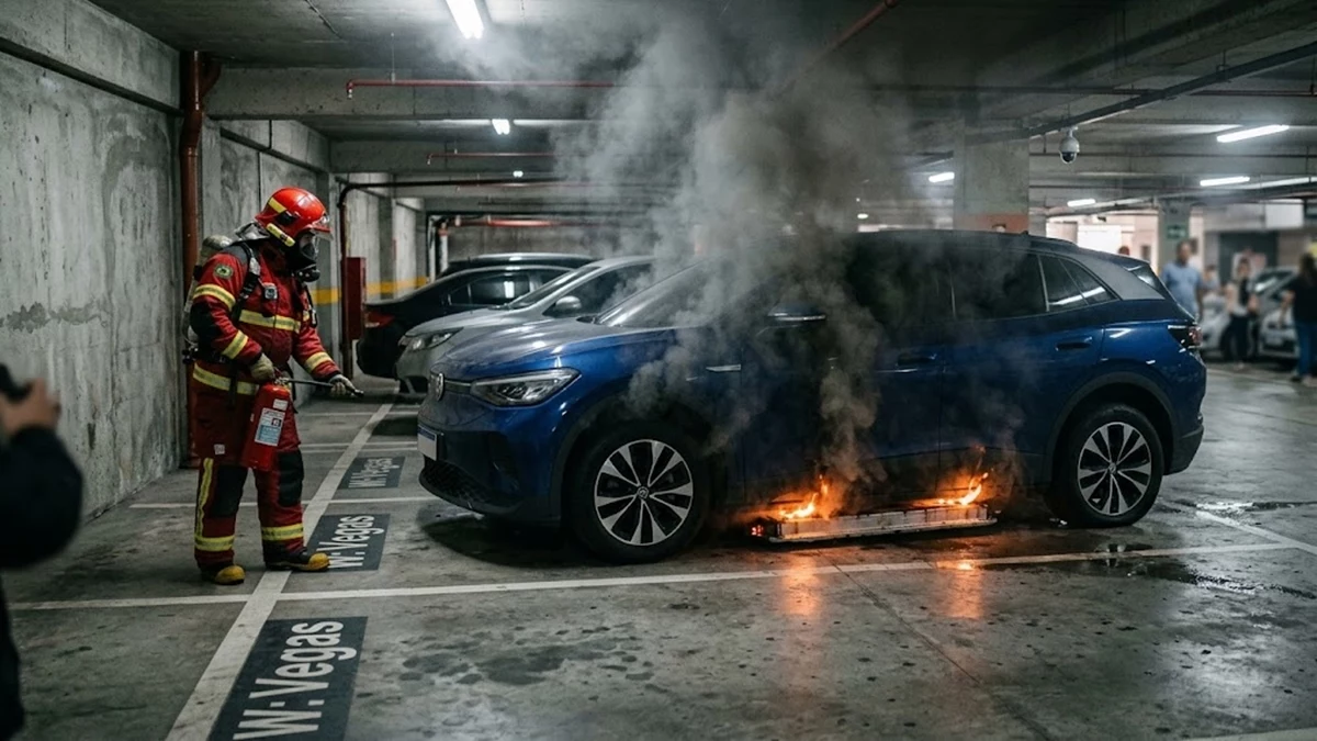 Carro elétrico pega fogo? Entenda por que acontece e como reduzir o risco 1 carro elétrico pega fogo em garagem estacionamento